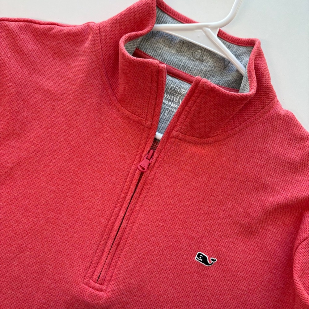 Vineyard Vines Quarter Zip Pullover Mens L Coral Pink Performance Whale Logo